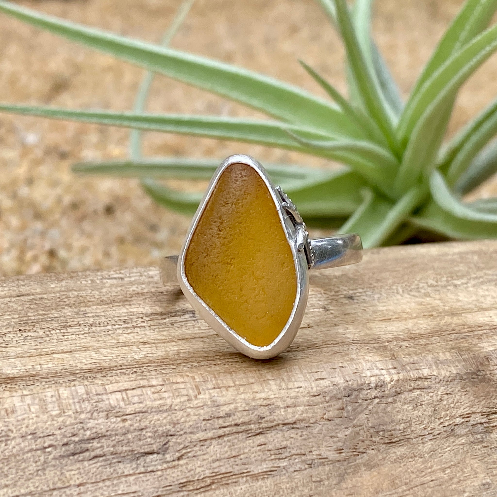 Honey Amber Signature Sea Glass Ring — Sterling Silver