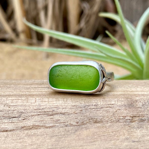 Moss Green Signature Sea Glass Ring — Sterling Silver