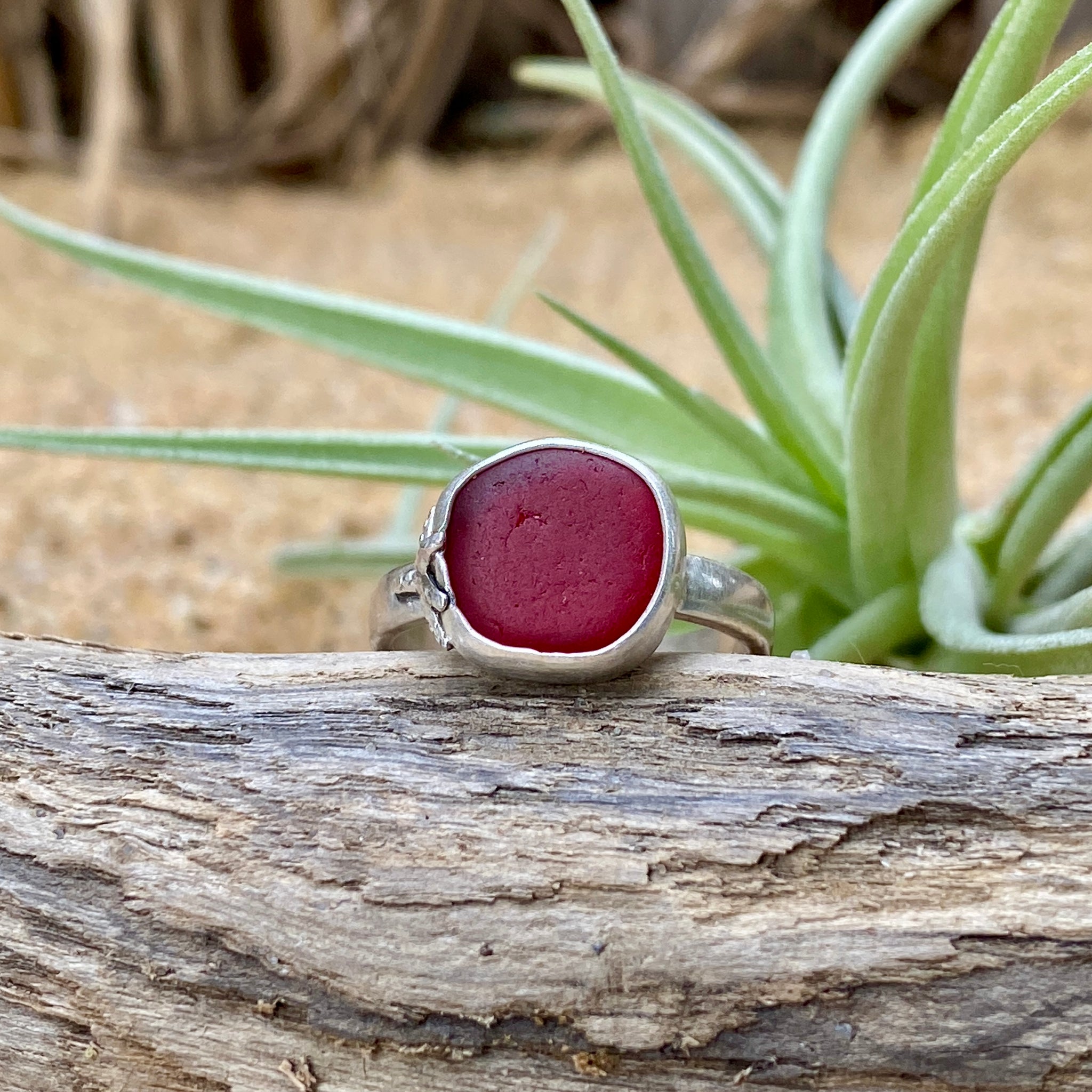 Crimson Signature Sea Glass Ring — Sterling Silver