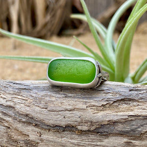 Moss Green Signature Sea Glass Ring — Sterling Silver