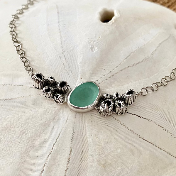 Barnacle Cluster Sea Glass Necklace — Sterling Silver