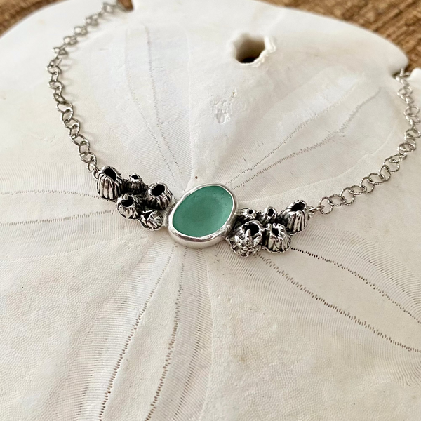 Barnacle Cluster Sea Glass Necklace — Sterling Silver