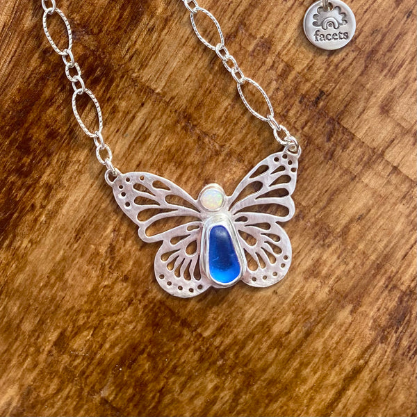 Sea Glass Butterfly Necklaces — Sterling Silver