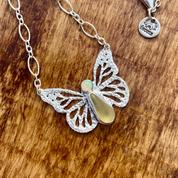 Sea Glass Butterfly Necklaces — Sterling Silver
