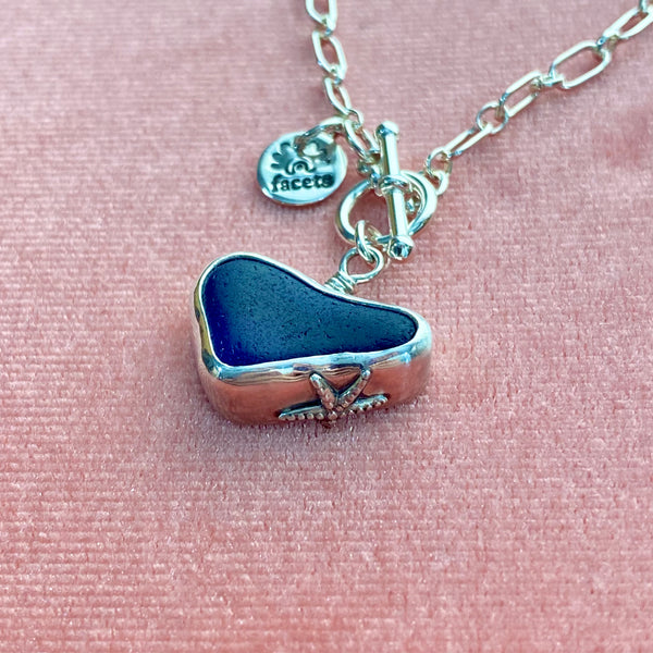 Signature Style Cobalt Blue Sea Glass Heart Necklace— Sterling Silver