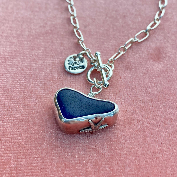 Signature Style Cobalt Blue Sea Glass Heart Necklace— Sterling Silver
