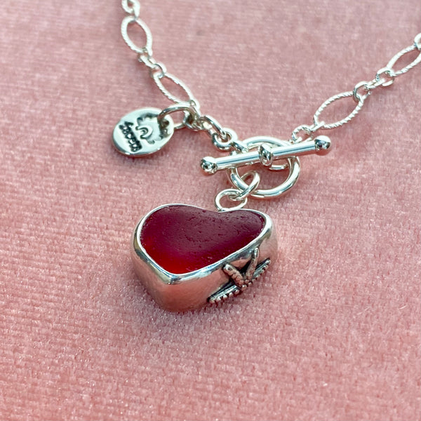 Signature Style Ruby Red Sea Glass Heart Necklace— Sterling Silver