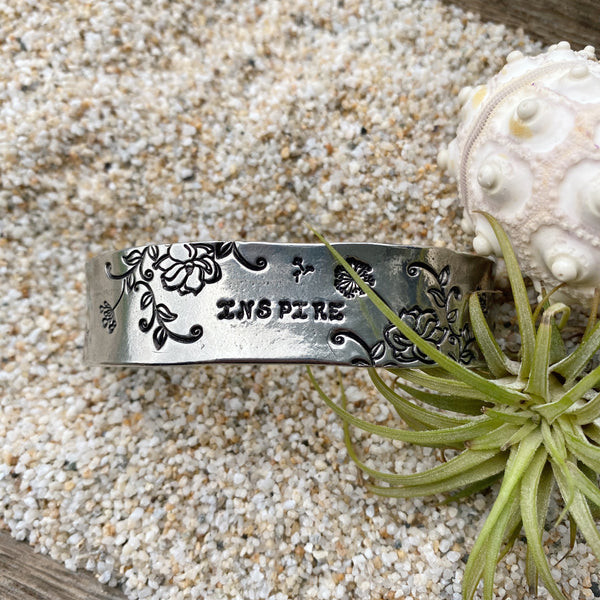 Unique Hand Stamped Pewter Cuff — Sterling Silver