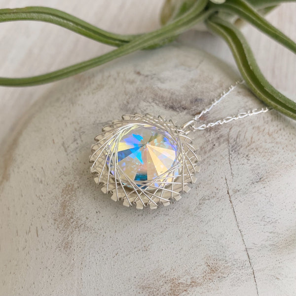 Medium Crystal Spiro Necklace — Sterling Silver