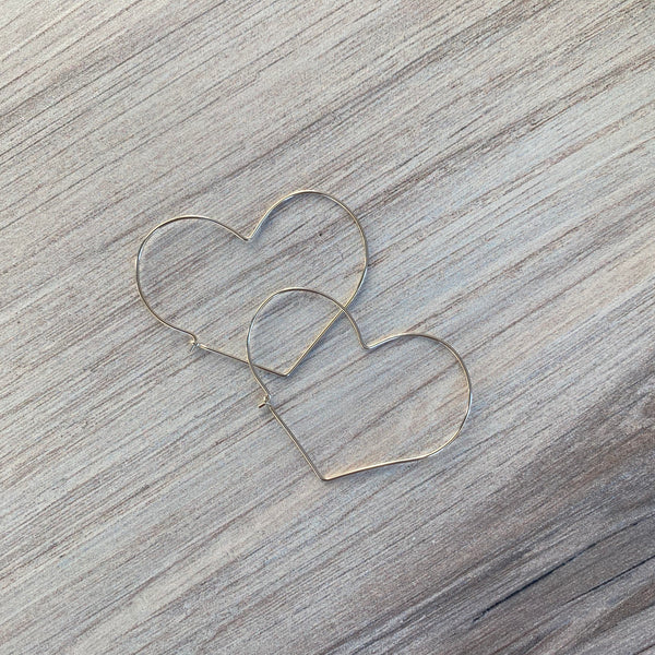 Wire Heart Hoop Earrings — Sterling Silver