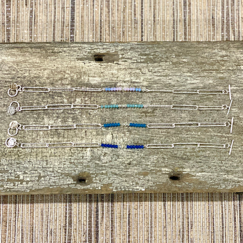 Crystal Paperclip Link Bracelets — Sterling Silver