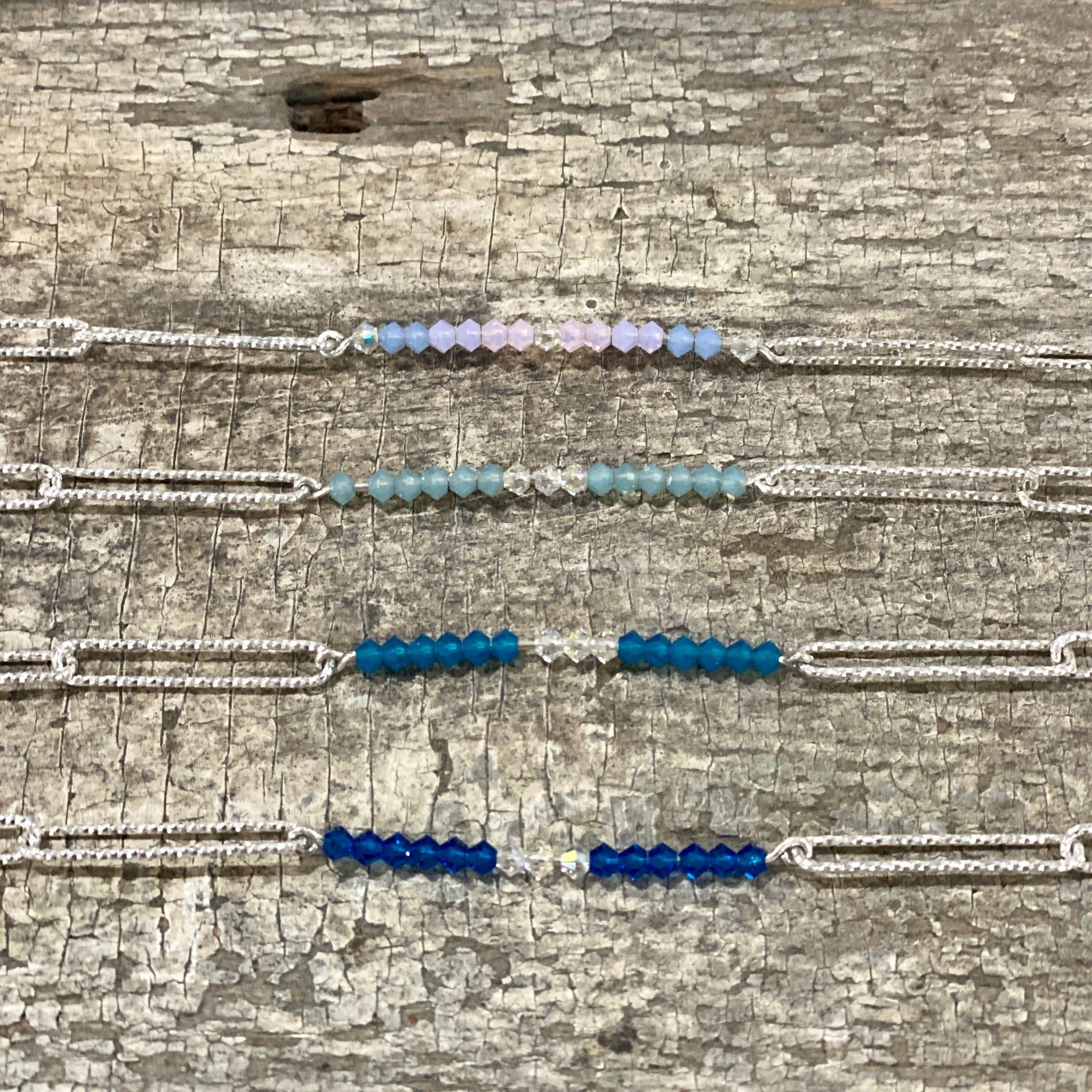 Crystal Paperclip Link Bracelets — Sterling Silver