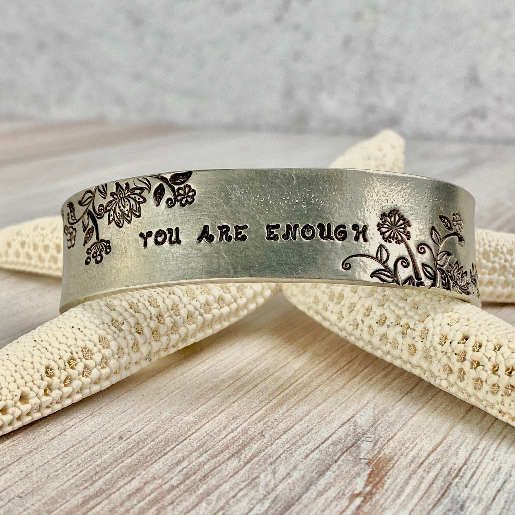 Unique Hand Stamped Pewter Cuff — Sterling Silver