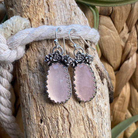 Rose Quartz Succulent Drops — Sterling Silver