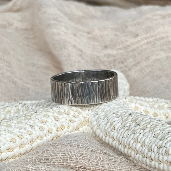 Oxidized Wood Band — Sterling Silver