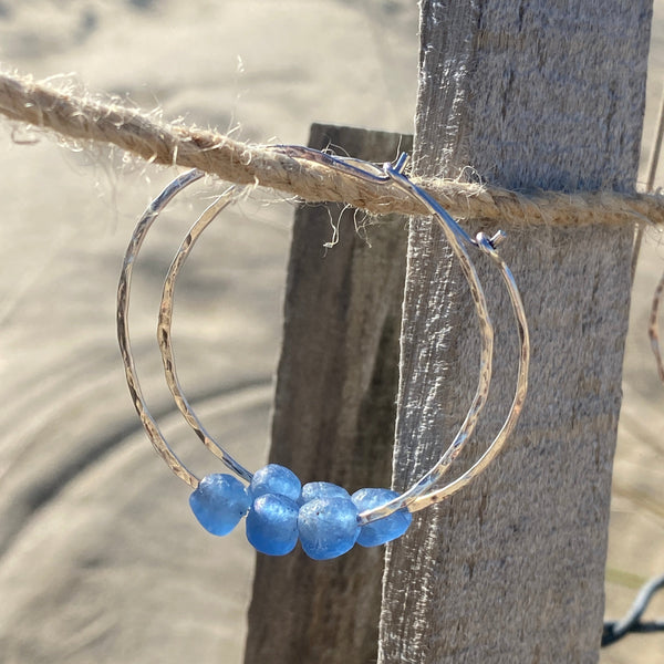 Recycled Glass Hoops — Sterling Silver