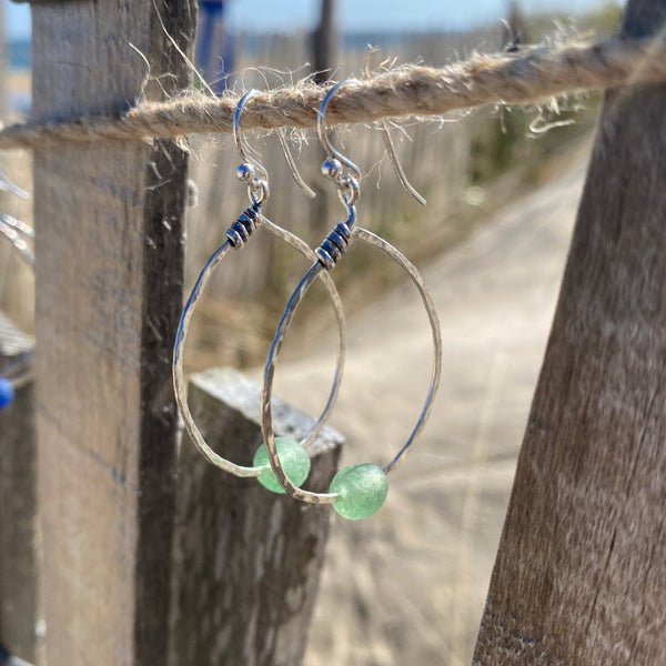 Recycled Glass Twisted Hoops — Sterling Silver