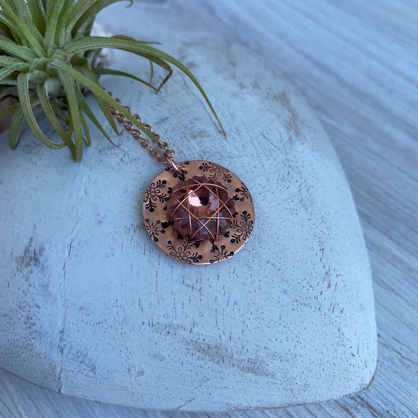 Small Crystal Mandala Necklace — Copper