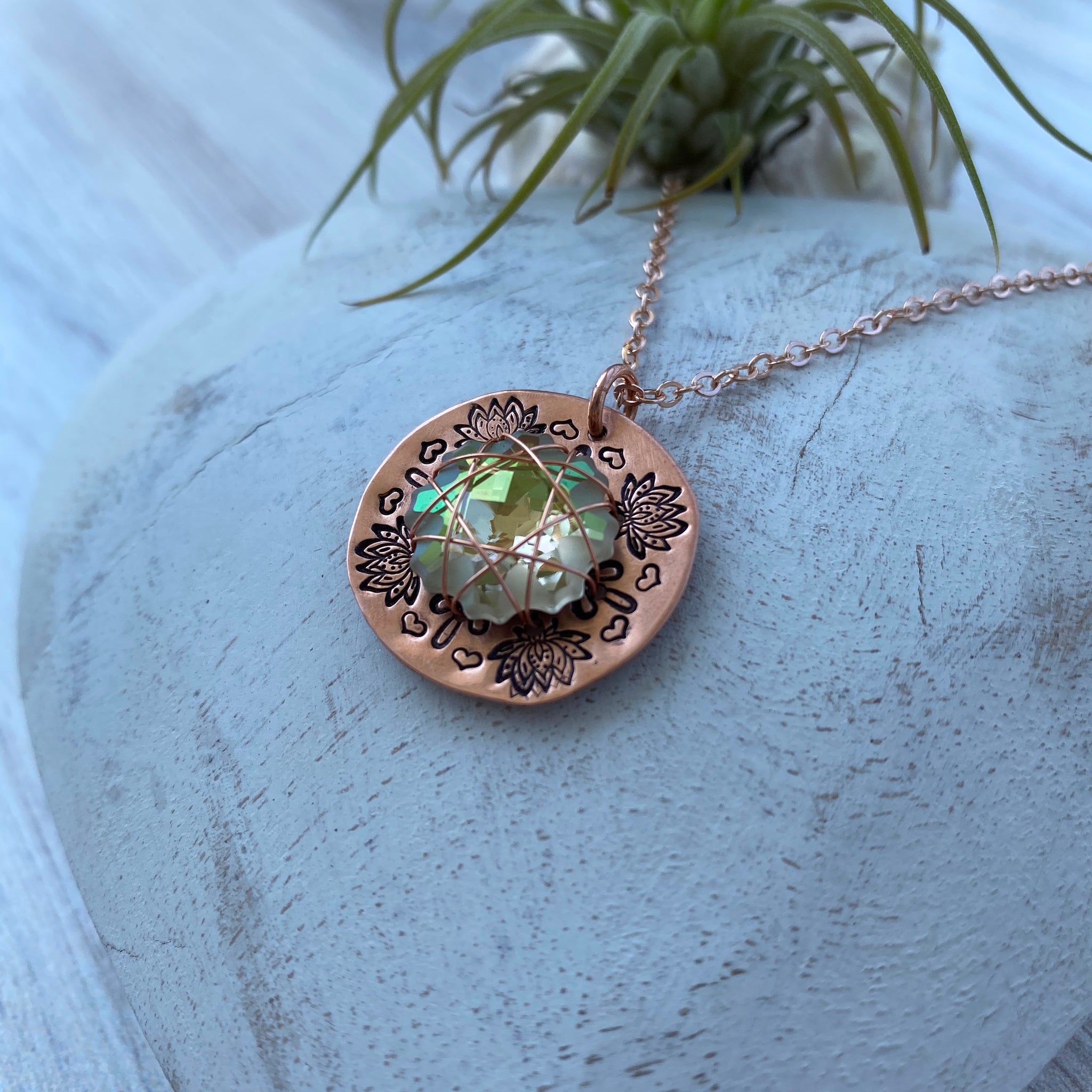 Small Crystal Mandala Necklace — Copper