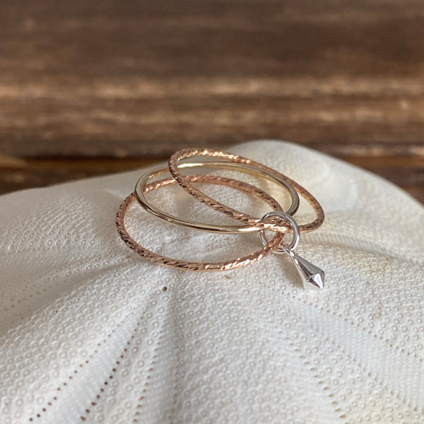 Triple Stacked Rose Gold-filled/Silver Fidget Stackers — Sterling Silver