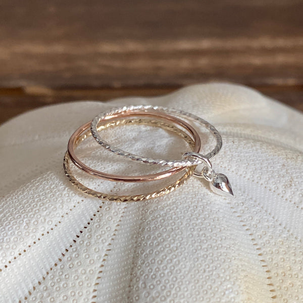 Triple Stacked Rose Gold-filled/Silver Fidget Stackers — Sterling Silver