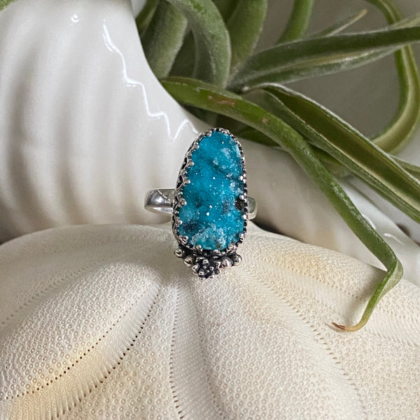 Natural Teal Drusy Rings  — Sterling Silver