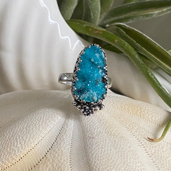 Natural Teal Drusy Rings  — Sterling Silver
