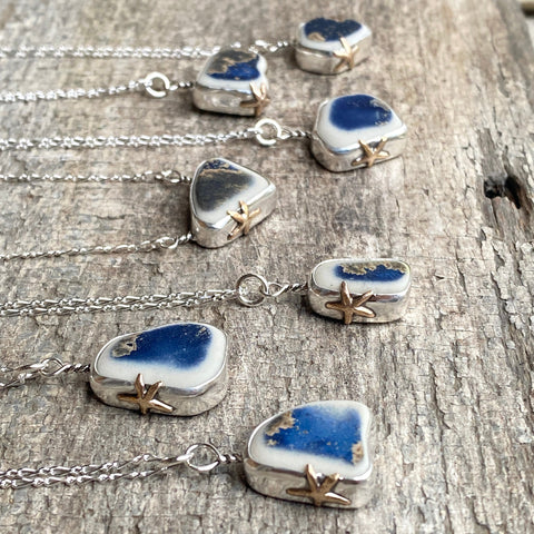 Starry Night Sea Tile Necklaces— Sterling Silver