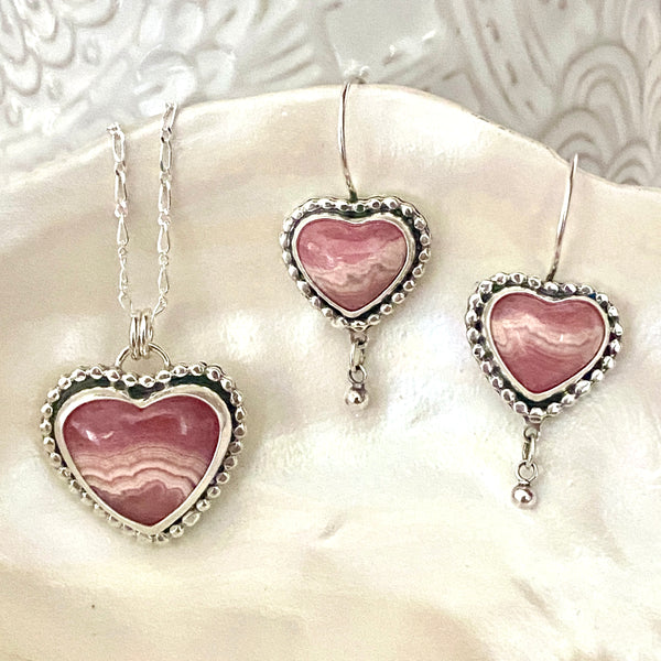 Rhodochrosite Sweetheart Pendant (Ruby)— Sterling Silver