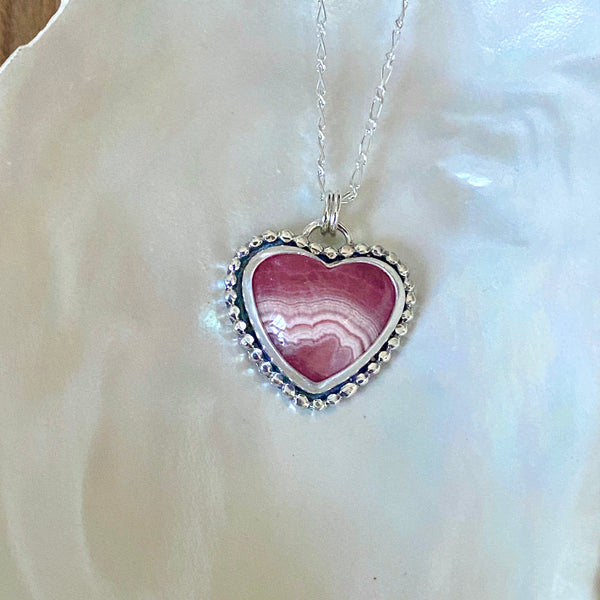 Rhodochrosite Sweetheart Pendant (Ruby)— Sterling Silver