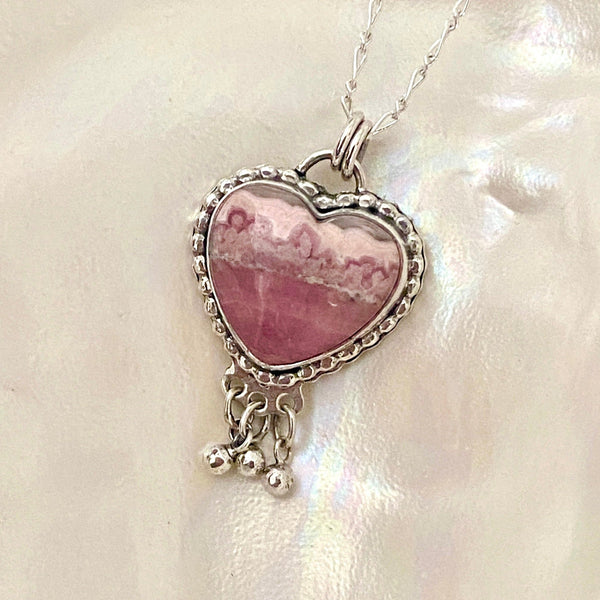 Rhodochrosite Sweetheart Pendant (Blush)— Sterling Silver