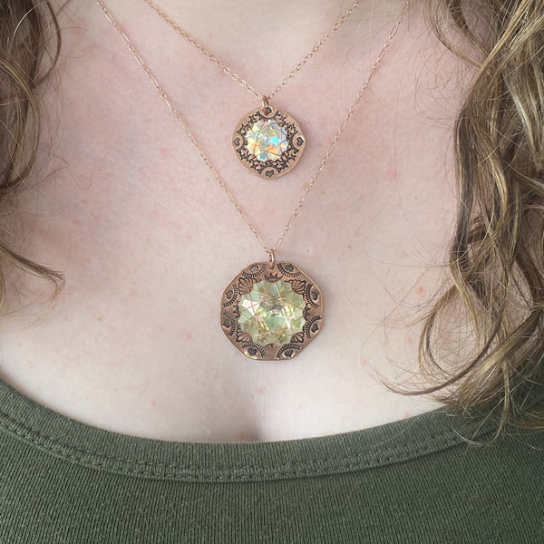 Large Crystal Mandala Necklace — Copper